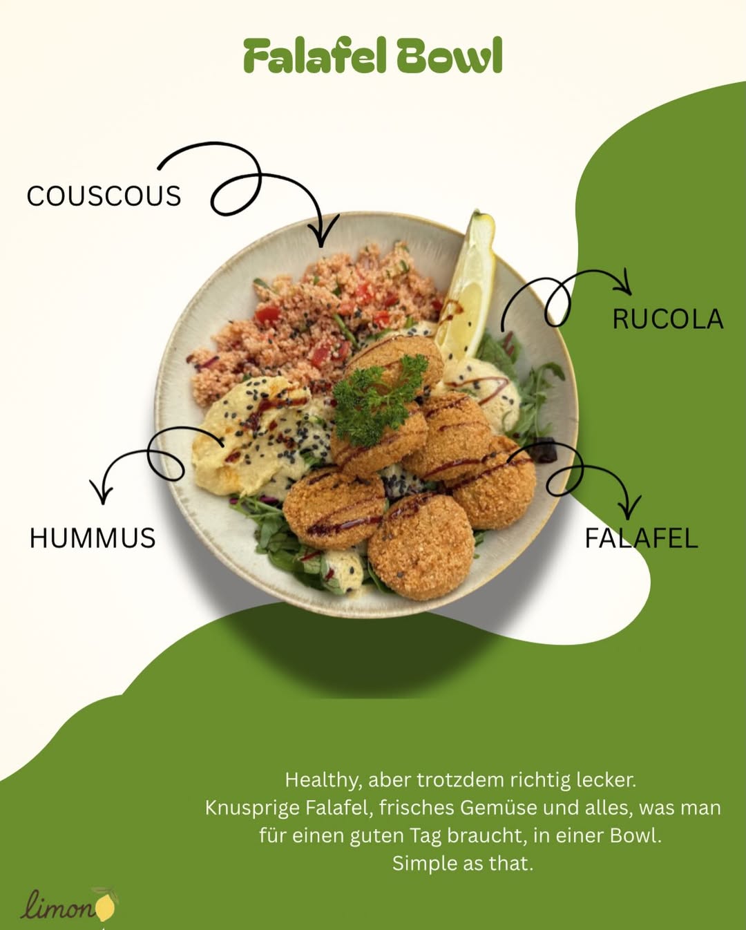 Falafel Bowl mit Couscous, Hummus und Rucola